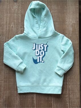 +Nike Aqua Just Do It Fleece Pullover Hoodie 18M Toddler Swoosh Turquoise